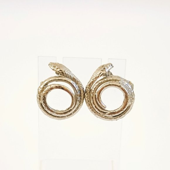 Silver Tone Coiled Snake Earrings. Post - Picture 3 of 7
